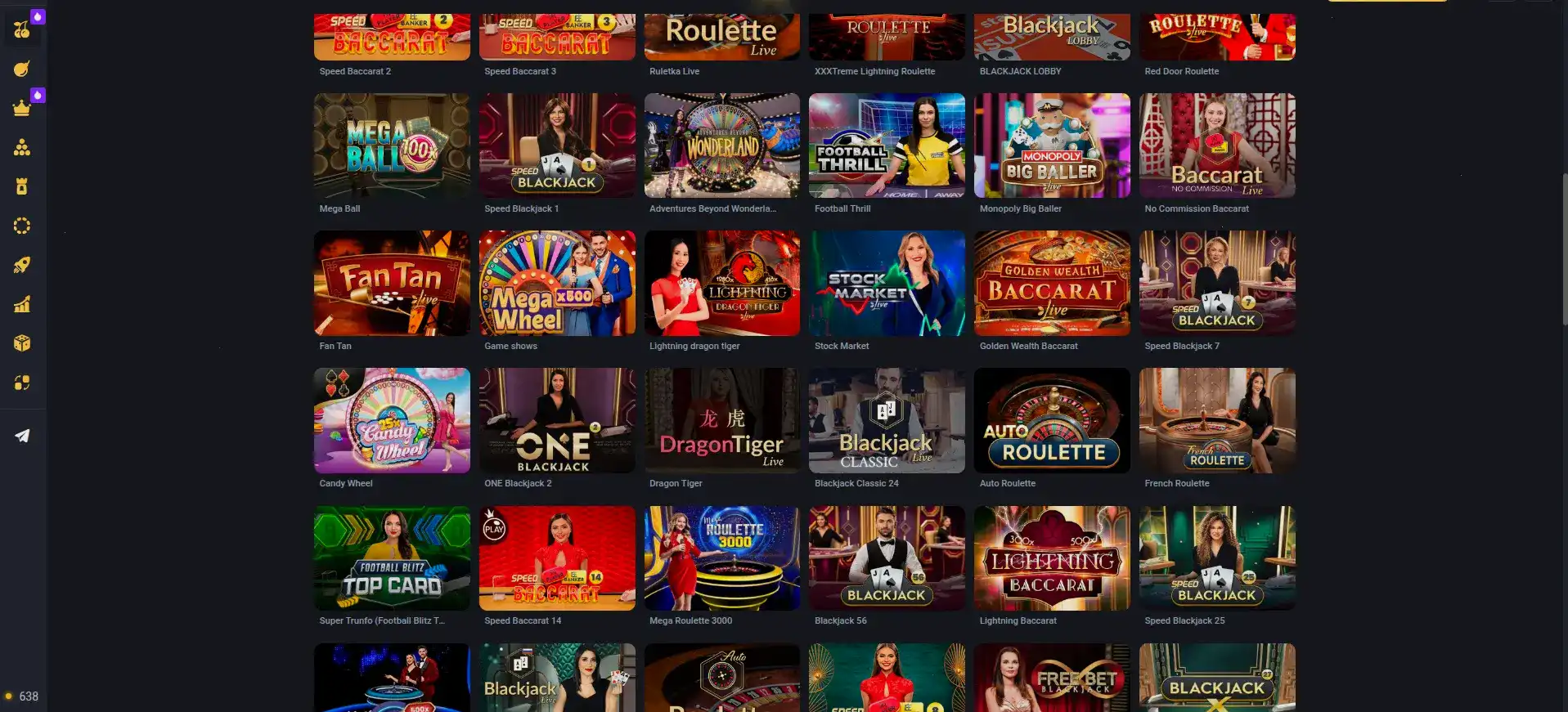 Интерфейс казино Вован — официальный стол игр